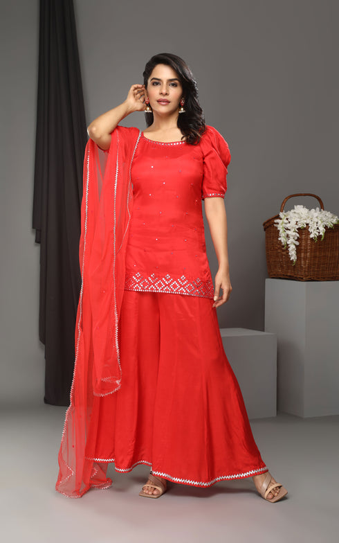 RED KALI PANT/KURTI SET